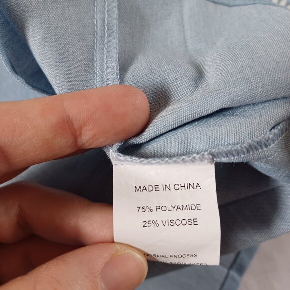 Simplee Womens Top Light Blue Mock Neck Puff Sleeve Folk Blouse Shirt Size XS - Picture 4 of 7